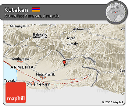 Shaded Relief Panoramic Map of Kutakan