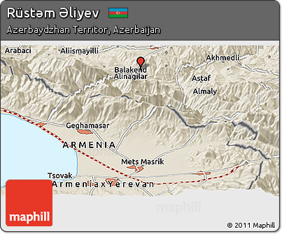 Shaded Relief Panoramic Map of Rüstǝm Əliyev