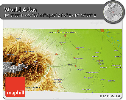 Physical 3D Map of the Area around 40° 23' 48" N, 46° 49' 30" E