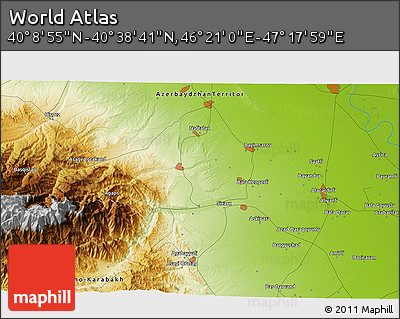 Physical 3D Map of the Area around 40° 23' 48" N, 46° 49' 30" E
