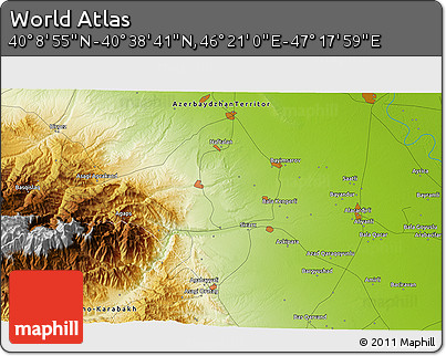 Physical 3D Map of the Area around 40° 23' 48" N, 46° 49' 30" E