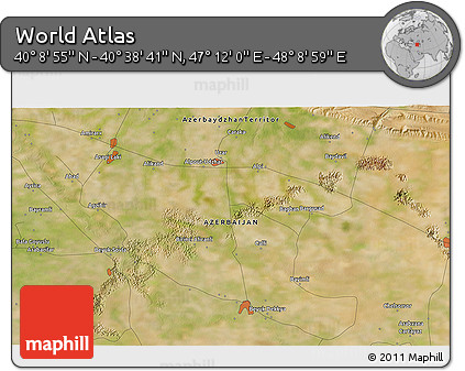 Satellite 3D Map of the Area around 40° 23' 48" N, 47° 40' 29" E