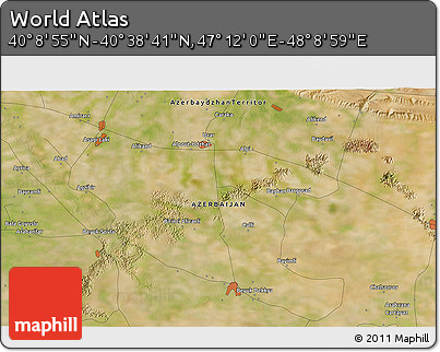 Satellite 3D Map of the Area around 40° 23' 48" N, 47° 40' 29" E