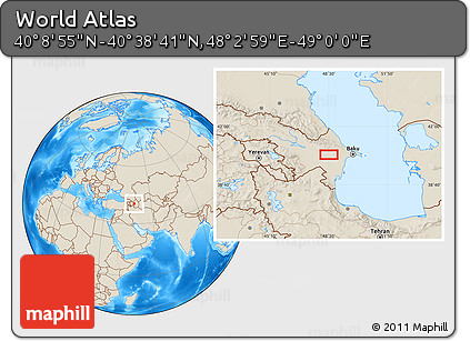 Shaded Relief Location Map of the Area around 40° 23' 48" N, 48° 31' 29" E