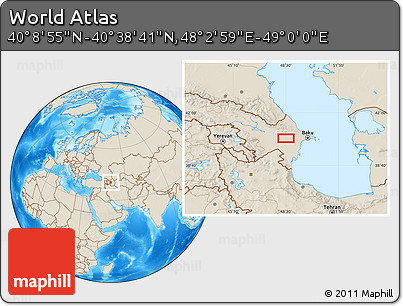 Shaded Relief Location Map of the Area around 40° 23' 48" N, 48° 31' 29" E