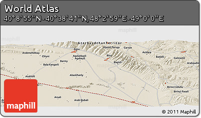Shaded Relief Panoramic Map of the Area around 40° 23' 48" N, 48° 31' 29" E