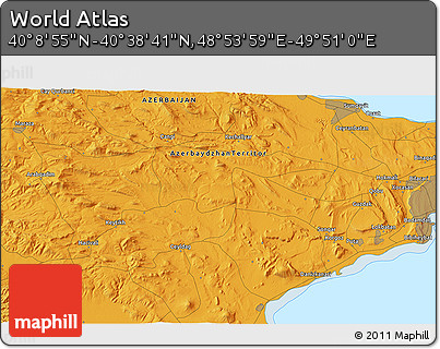 Political 3D Map of the Area around 40° 23' 48" N, 49° 22' 30" E