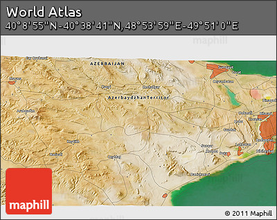 Satellite 3D Map of the Area around 40° 23' 48" N, 49° 22' 30" E