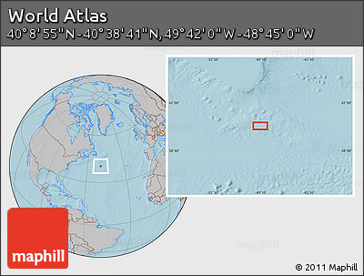 Gray Location Map of the Area around 40° 23' 48" N, 49° 13' 30" W, hill shading