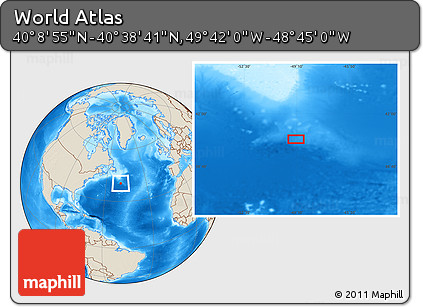Shaded Relief Location Map of the Area around 40° 23' 48" N, 49° 13' 30" W