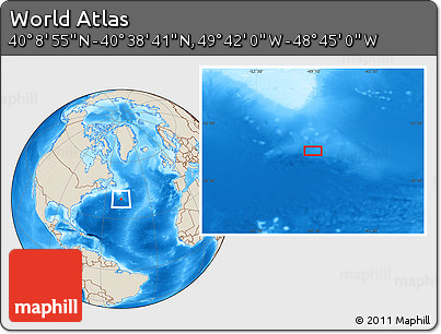 Shaded Relief Location Map of the Area around 40° 23' 48" N, 49° 13' 30" W
