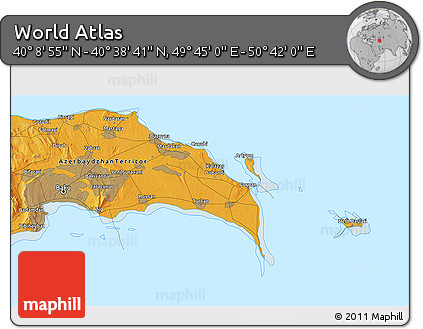 Political 3D Map of the Area around 40° 23' 48" N, 50° 13' 30" E