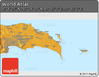 Political 3D Map of the Area around 40° 23' 48" N, 50° 13' 30" E