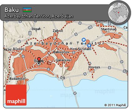 Shaded Relief Map of Baku