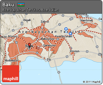 Shaded Relief Map of Baku