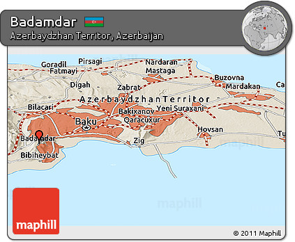 Shaded Relief Panoramic Map of Badamdar