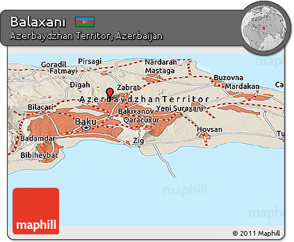 Shaded Relief Panoramic Map of Balaxanı