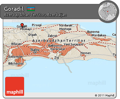Shaded Relief Panoramic Map of Goradil