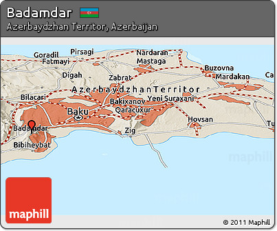 Shaded Relief Panoramic Map of Badamdar