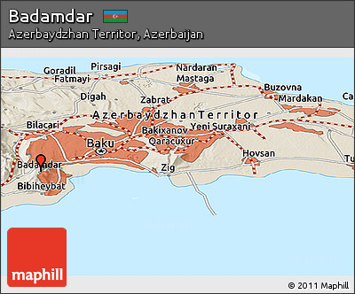 Shaded Relief Panoramic Map of Badamdar