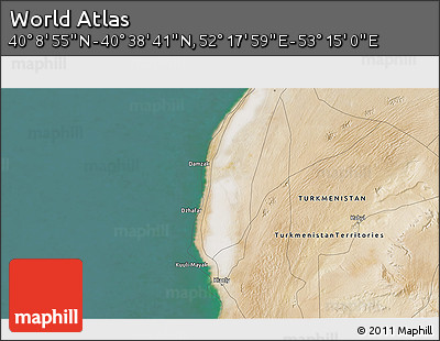 Satellite 3D Map of the Area around 40° 23' 48" N, 52° 46' 29" E