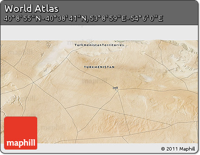 Satellite 3D Map of the Area around 40° 23' 48" N, 53° 37' 30" E