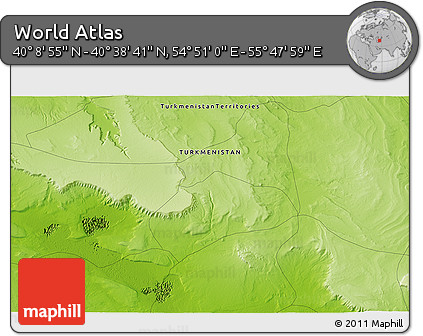 Physical 3D Map of the Area around 40° 23' 48" N, 55° 19' 30" E