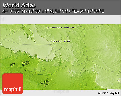 Physical 3D Map of the Area around 40° 23' 48" N, 55° 19' 30" E