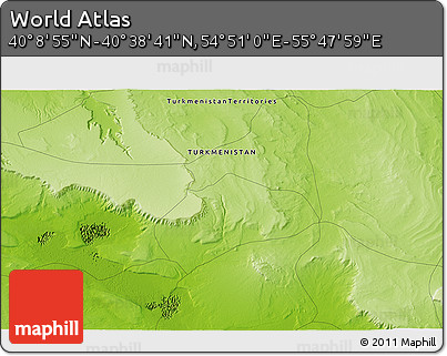 Physical 3D Map of the Area around 40° 23' 48" N, 55° 19' 30" E