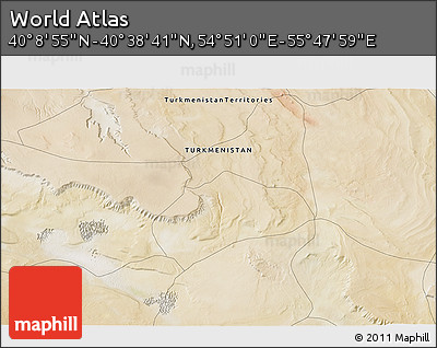Satellite 3D Map of the Area around 40° 23' 48" N, 55° 19' 30" E