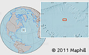 Gray Location Map of the area around 40° 23' 48" N, 55° 10' 29" W, hill shading