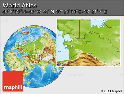 Physical Location Map of the Area around 40° 23' 48" N, 57° 52' 30" E