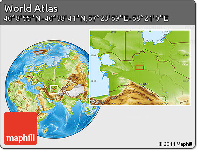 Physical Location Map of the Area around 40° 23' 48" N, 57° 52' 30" E