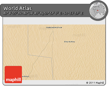 Satellite 3D Map of the Area around 40° 23' 48" N, 60° 25' 29" E