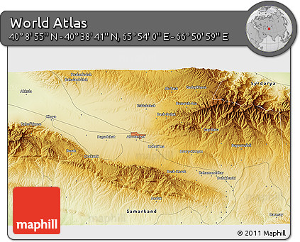 Physical 3D Map of the Area around 40° 23' 48" N, 66° 22' 30" E