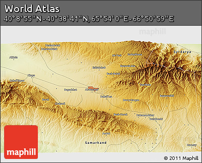 Physical 3D Map of the Area around 40° 23' 48" N, 66° 22' 30" E