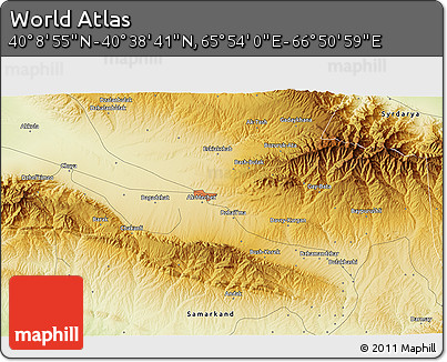 Physical 3D Map of the Area around 40° 23' 48" N, 66° 22' 30" E