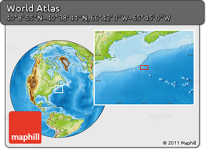 Physical Location Map of the Area around 40° 23' 48" N, 66° 13' 29" W
