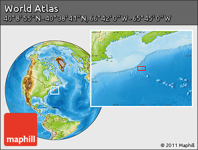 Physical Location Map of the Area around 40° 23' 48" N, 66° 13' 29" W