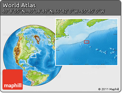 Physical Location Map of the Area around 40° 23' 48" N, 66° 13' 29" W