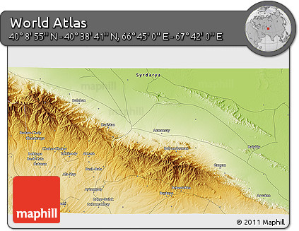Physical 3D Map of the Area around 40° 23' 48" N, 67° 13' 29" E