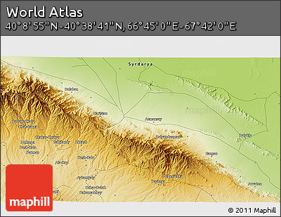 Physical 3D Map of the Area around 40° 23' 48" N, 67° 13' 29" E