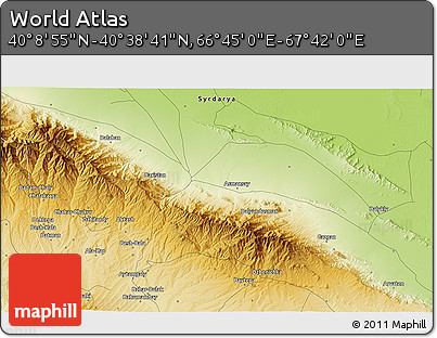Physical 3D Map of the Area around 40° 23' 48" N, 67° 13' 29" E