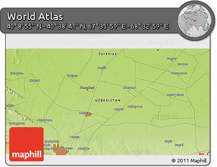 Physical 3D Map of the Area around 40° 23' 48" N, 68° 4' 29" E