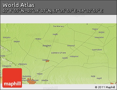 Physical 3D Map of the Area around 40° 23' 48" N, 68° 4' 29" E