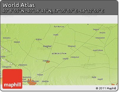Physical 3D Map of the Area around 40° 23' 48" N, 68° 4' 29" E