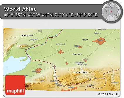 Physical 3D Map of the Area around 40° 23' 48" N, 70° 37' 30" E