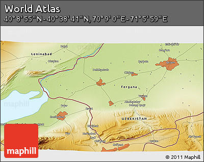 Physical 3D Map of the Area around 40° 23' 48" N, 70° 37' 30" E