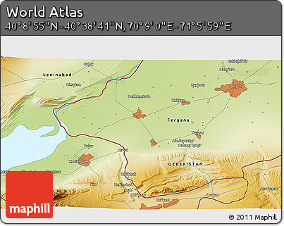 Physical 3D Map of the Area around 40° 23' 48" N, 70° 37' 30" E