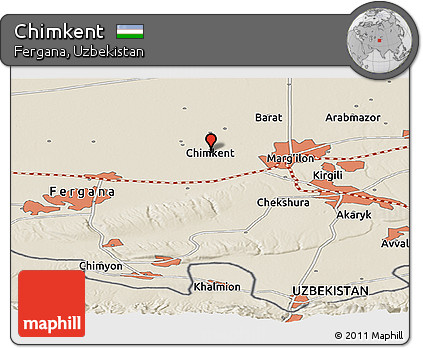 Shaded Relief Panoramic Map of Chimkent